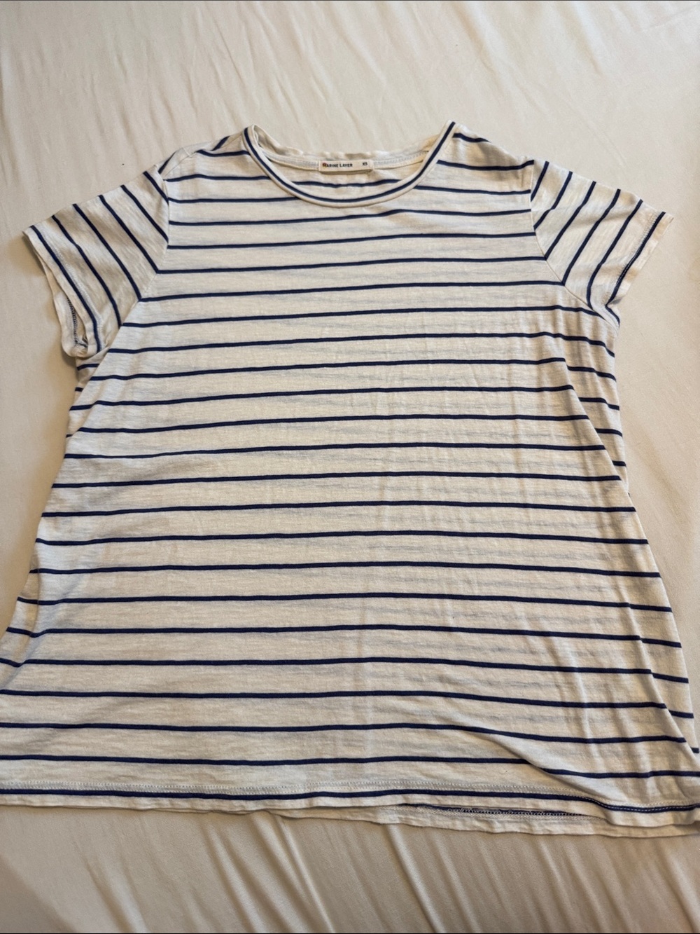 Marine Layer Striped Crewneck Tee - White & Blue